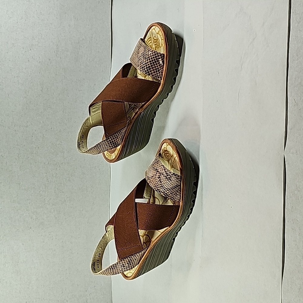 Fly London Yaji Sandals Snake Janeda Tan 39 8 - 8.5